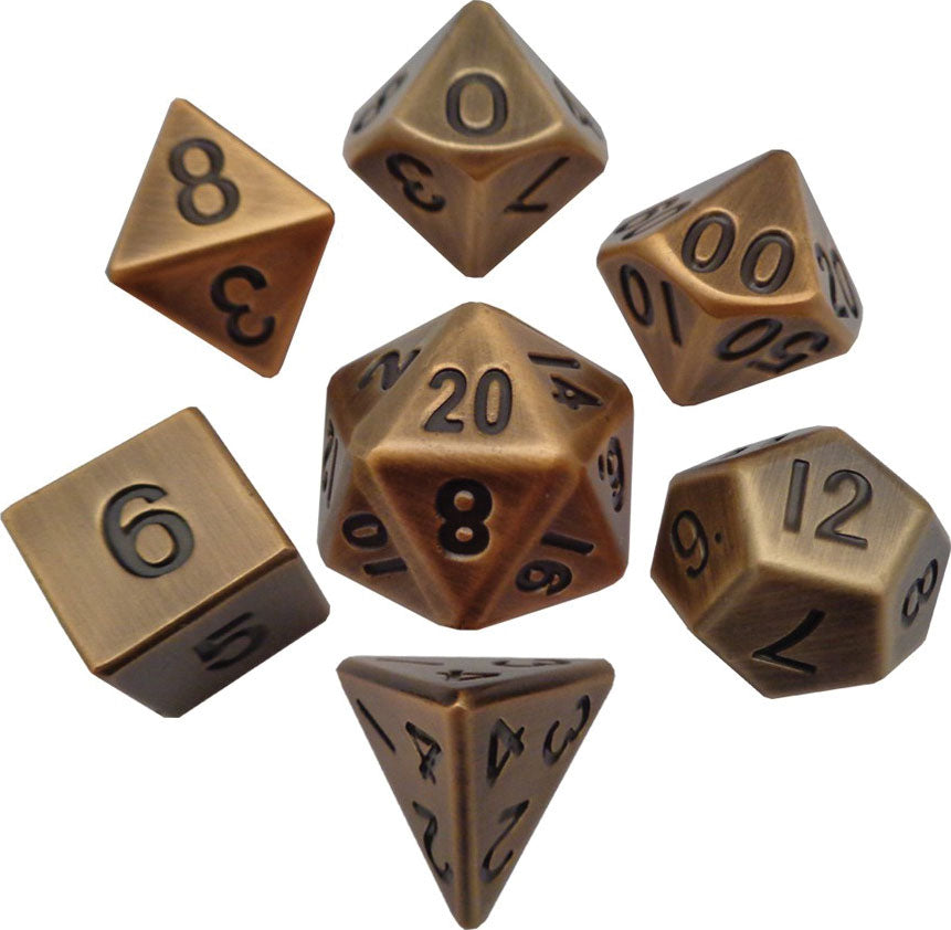 16mm Antique Gold Painted Metal Polyhedral Dice Set