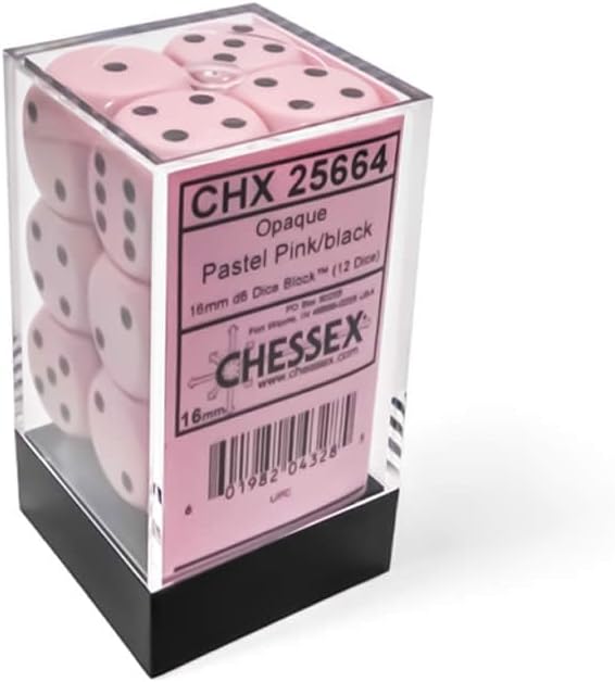 Chessex - Opaque Pink/Black 16mm d6 (12 dice) 25664