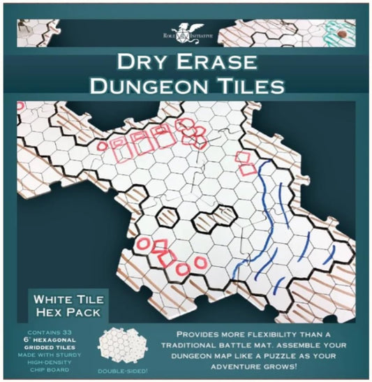 Dry Erase Dungeon Tiles: White Tile Hex Pack 6"