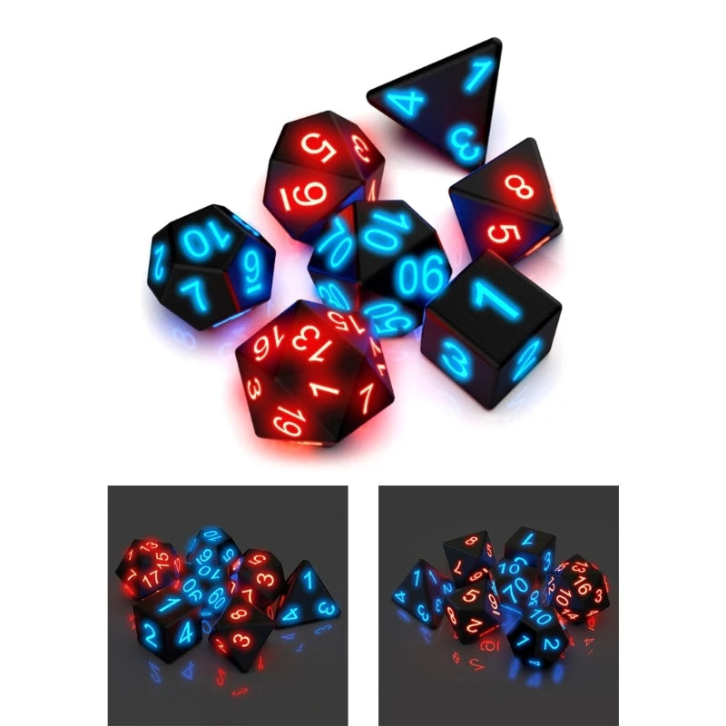 Glowing Polyhedral 7pcs Set Luminous-RPG-Dice Set,Light Up DND-Dice Set for Dungeons-and-Dragons RPG-Table-Games Glowing LED Dic